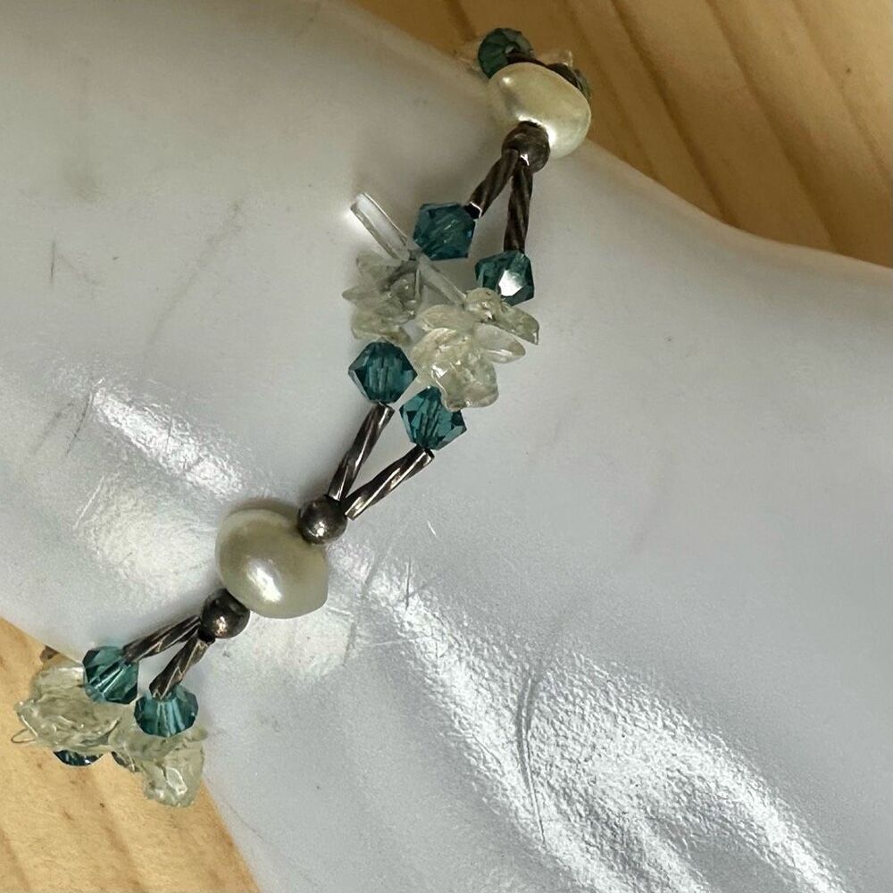Sterling Silver Bracelet with Pearls, Clear Quartz & Swarovski Crystals